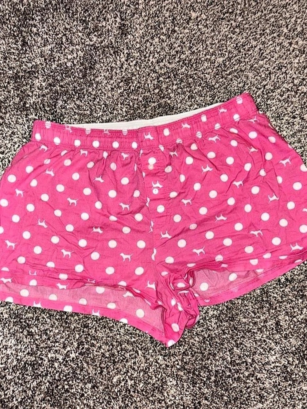 Y2K Victoria's Secret PINK white and pink polka dot shorts with dog design